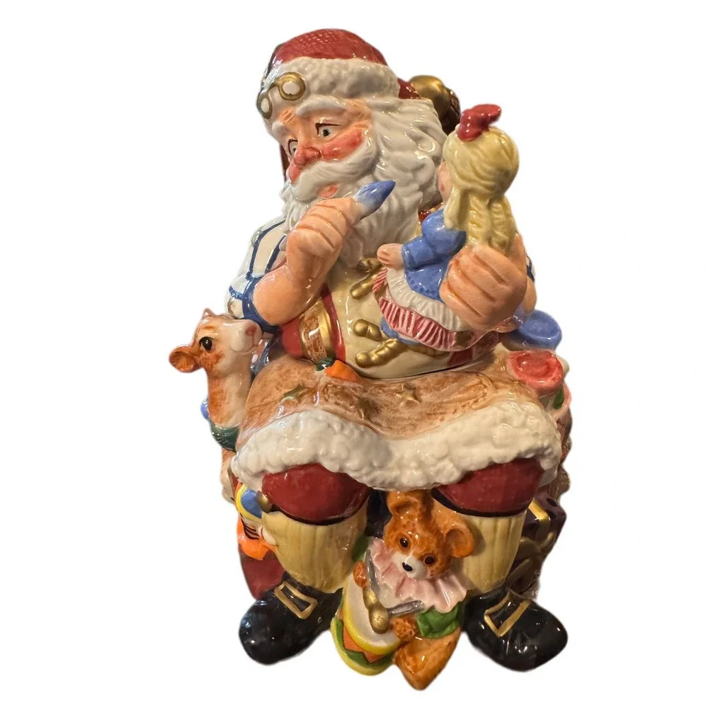 VTG Fitz and Floyd Classics SantasToy Shop Ceramic Christmas Cookie/Candy Jar 8